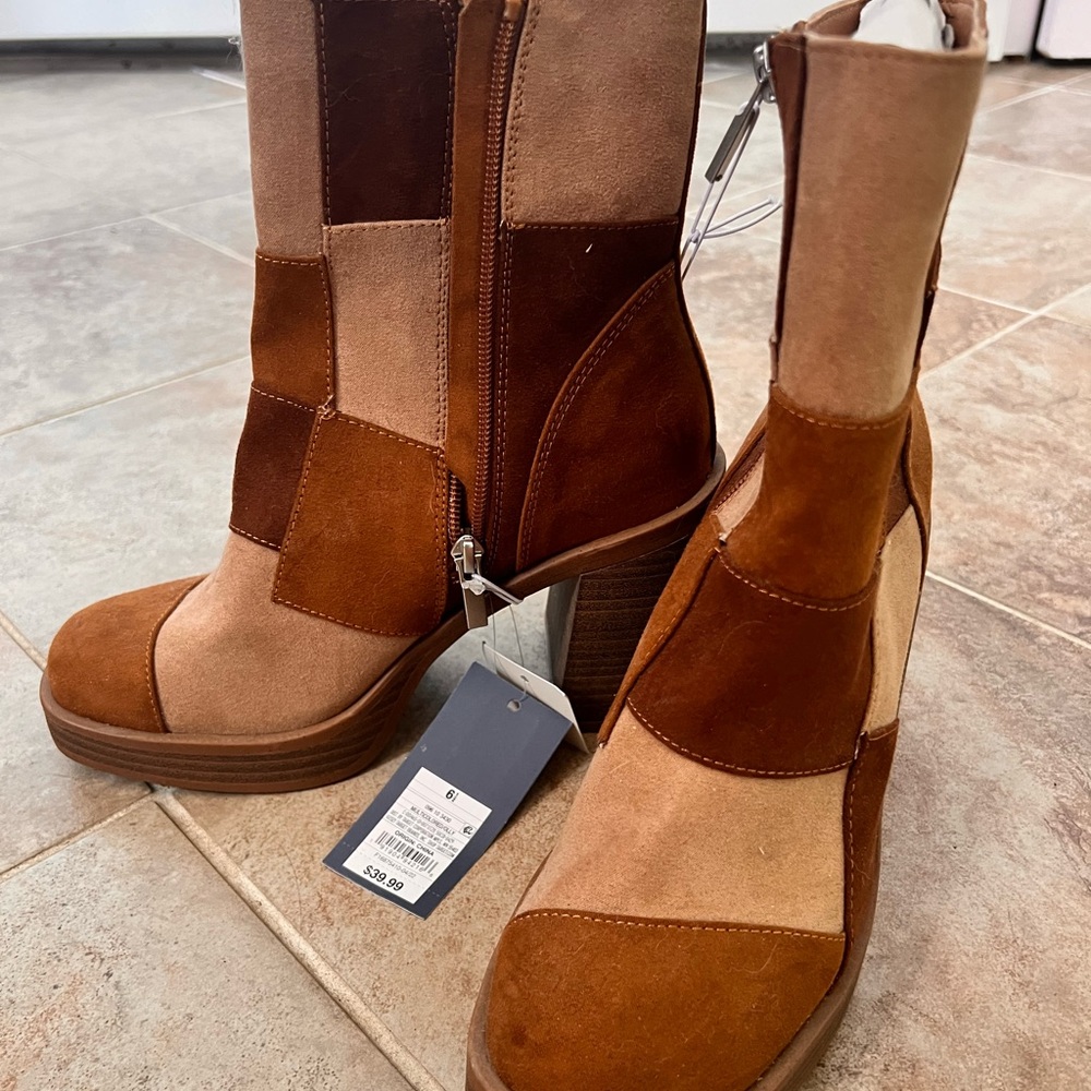 Patchwork boho 70s boots with chunky heel